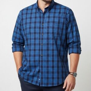 Harbor Bay Mens 4XL Blue Plaid Button Down‎ Long Sleeve Shirt Big and Tall DXL